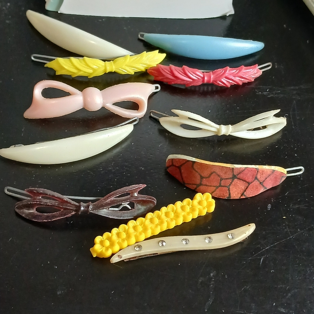 Goody & Vintage Plastic Hair Barrettes Bow Floral Curved Retro Clips Lot‎ Of 11